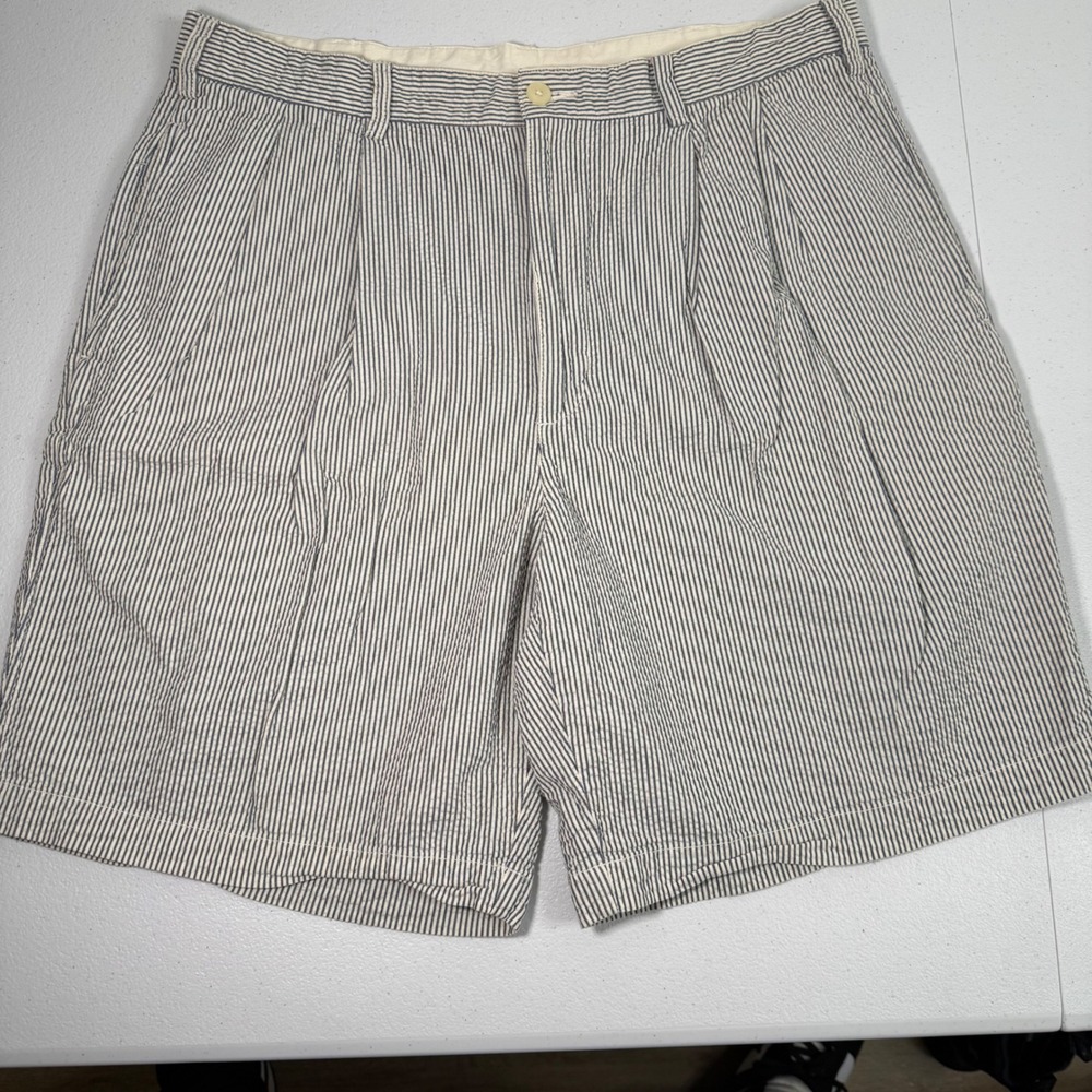 Brooks Brothers Mens Seersucker Striped‎ Pleated Shorts Size 36 Preppy Old Money